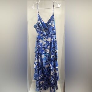 Skies Are Blue Elegant Blue Patterned TieredDress